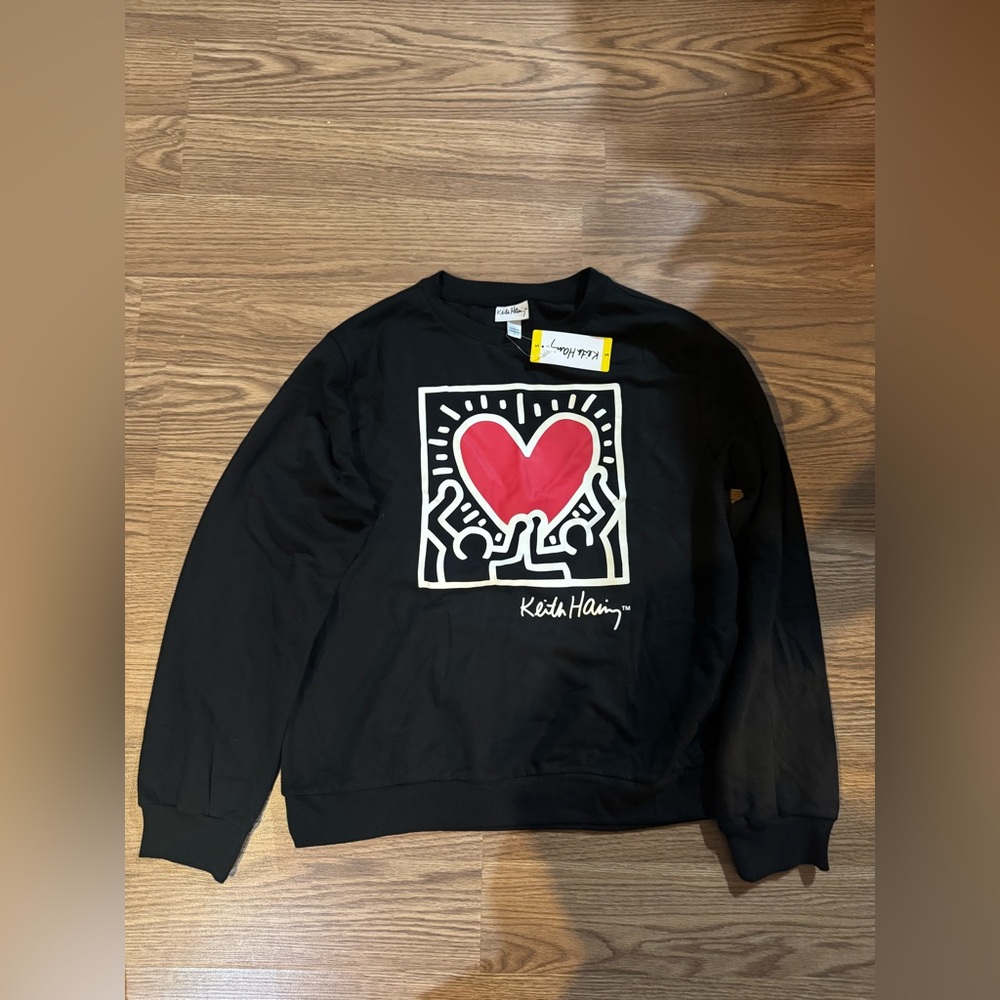 Keith Haring Black Sweater with Red Heart Motif